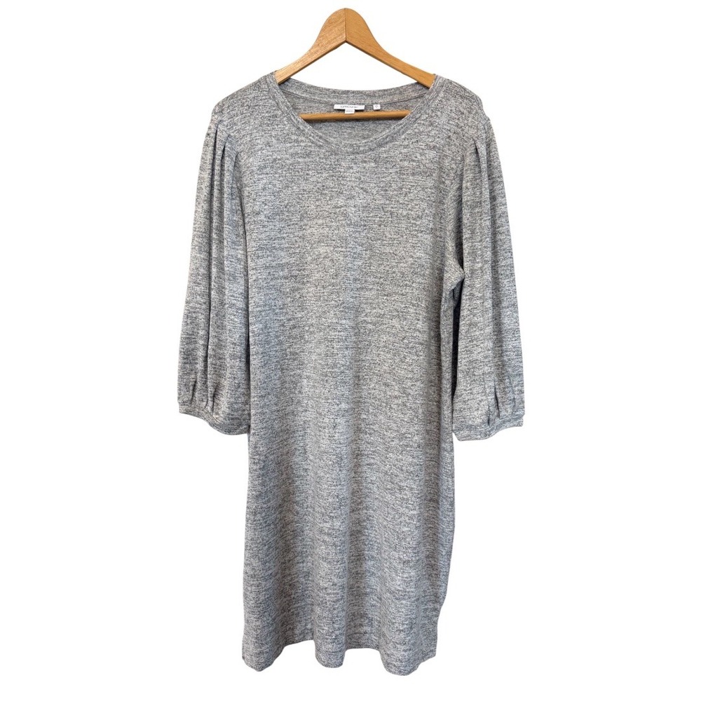 Wms Gray Chico's Size 2 (L)‎ Scoop Neck 3/4 Sleeve Knit Knee Length Casual Dress